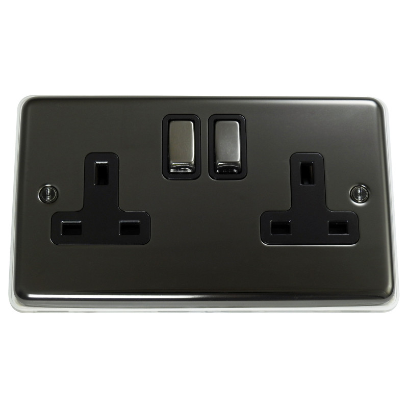 2 Gang 13 Amp DP Plug Socket Black Nickel
