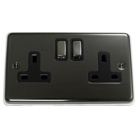 2 Gang 13 Amp DP Plug Socket Black Nickel