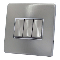 3 Gang 2 Way 10 Amp Light Switch Satin Chrome Screwless