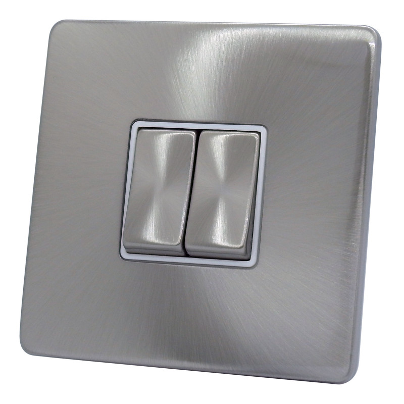 2 Gang 2 Way 10 Amp Light Switch Satin Chrome Screwless