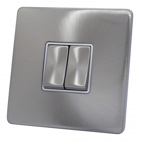 2 Gang 2 Way 10 Amp Light Switch Satin Chrome Screwless
