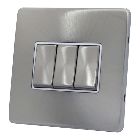 3 Gang 2 Way 10 Amp Light Switch Satin Chrome Screwless