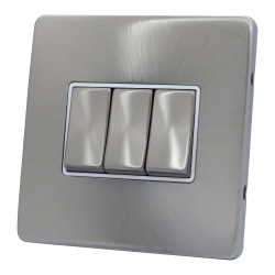 3 Gang 2 Way 10 Amp Light Switch Satin Chrome Screwless