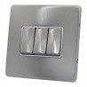 3 Gang 2 Way 10 Amp Light Switch Satin Chrome Screwless