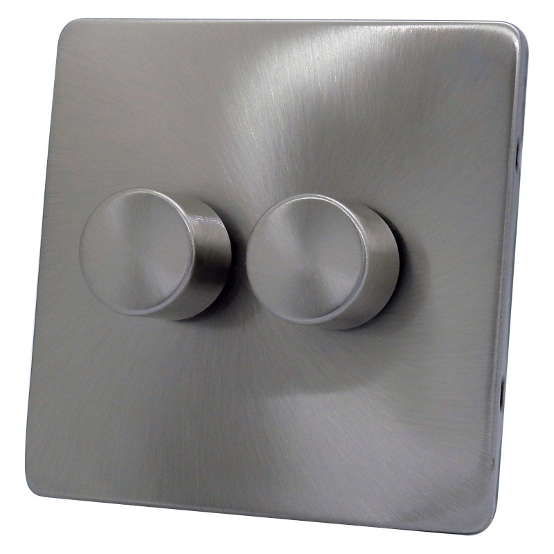 2 Gang 2 Way 400 Watt Screwless Dimmer Switch Satin Chrome
