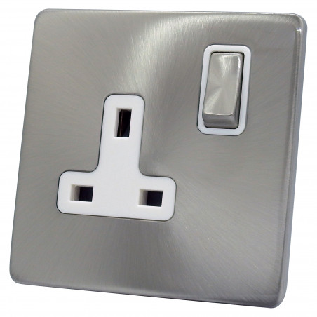 1 Gang 13 Amp DP Plug Socket Satin Chrome Screwless