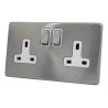 2 Gang 13 Amp DP Plug Socket Satin Chrome Screwless