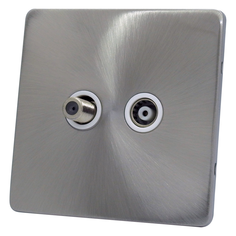 Isolated Satellite Coaxial Screwless Socket Satin Chrome