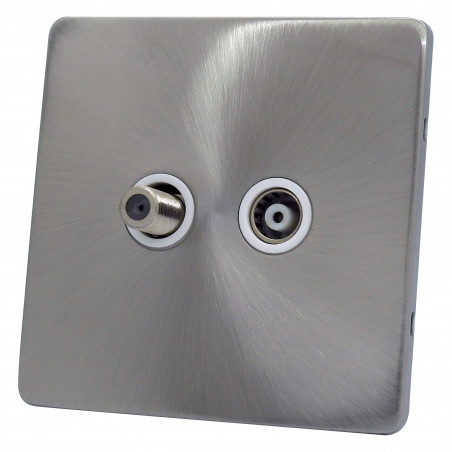 Isolated Satellite Coaxial Screwless Socket Satin Chrome