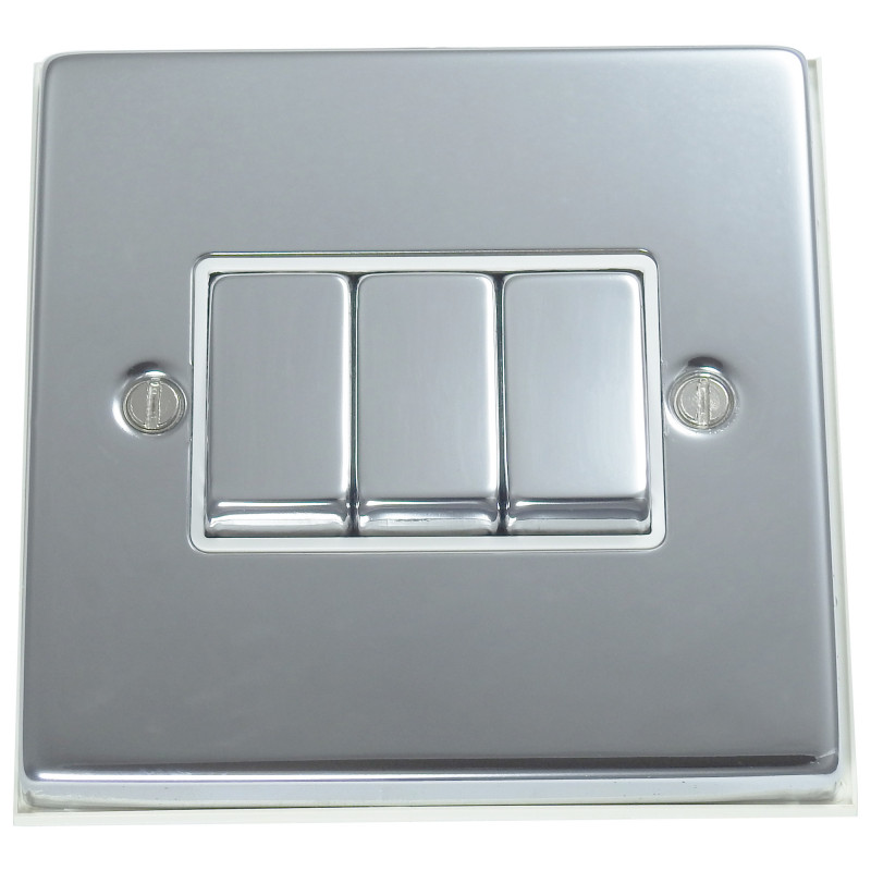 3 Gang 2 Way 10 Amp Light Switch Polished Chrome