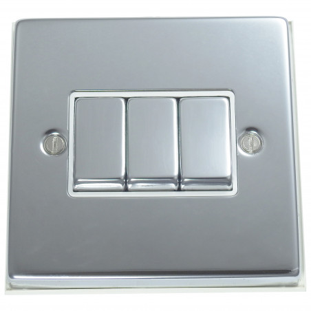 3 Gang 2 Way 10 Amp Light Switch Polished Chrome