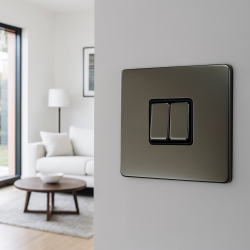 2 Gang 2 Way 10 Amp Screwless Light Switch Black Nickel