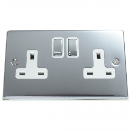 2 Gang 13 Amp DP Plug Socket Polished Chrome