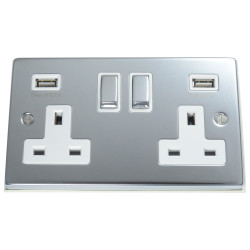 USB 2 Gang 13 Amp DP Plug Socket Polished Chrome