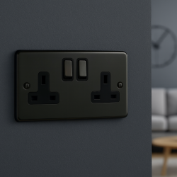 2 Gang 13 Amp DP Plug Socket Black Nickel