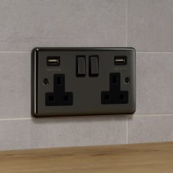 USB 2 Gang 13 Amp DP Plug Socket Black Nickel