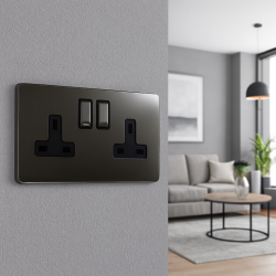 2 Gang DP 13 Amp Screwless Plug Socket Black Nickel
