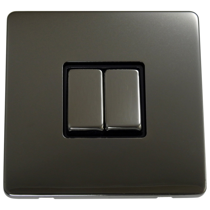 2 Gang 2 Way 10 Amp Screwless Light Switch Black Nickel