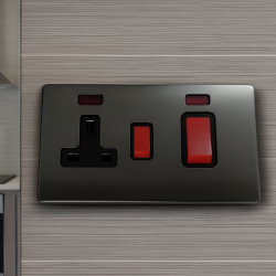 45 Amp Screwless Cooker Switch 13 Amp Switched Socket Black Nickel