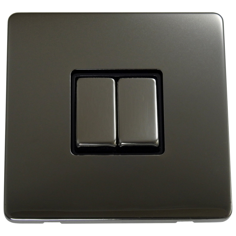 2 Gang 2 Way 10 Amp Screwless Light Switch Black Nickel