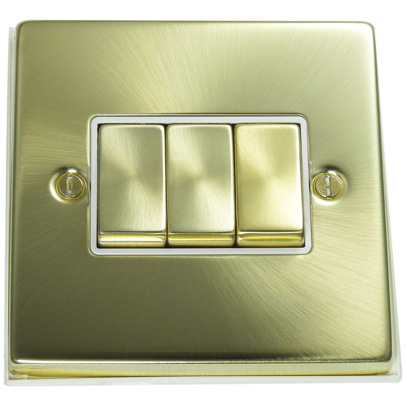 3 Gang 2 Way 10 Amp Light Switch Satin Brass