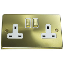 2 Gang 13 Amp DP Plug Socket Satin Brass