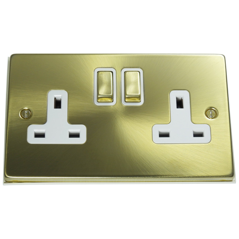 2 Gang 13 Amp DP Plug Socket Satin Brass