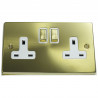 2 Gang 13 Amp DP Plug Socket Satin Brass