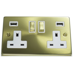 USB 2 Gang 13 Amp DP Plug Socket Satin Brass