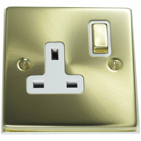 1 Gang 13 Amp DP Plug Socket Satin Brass