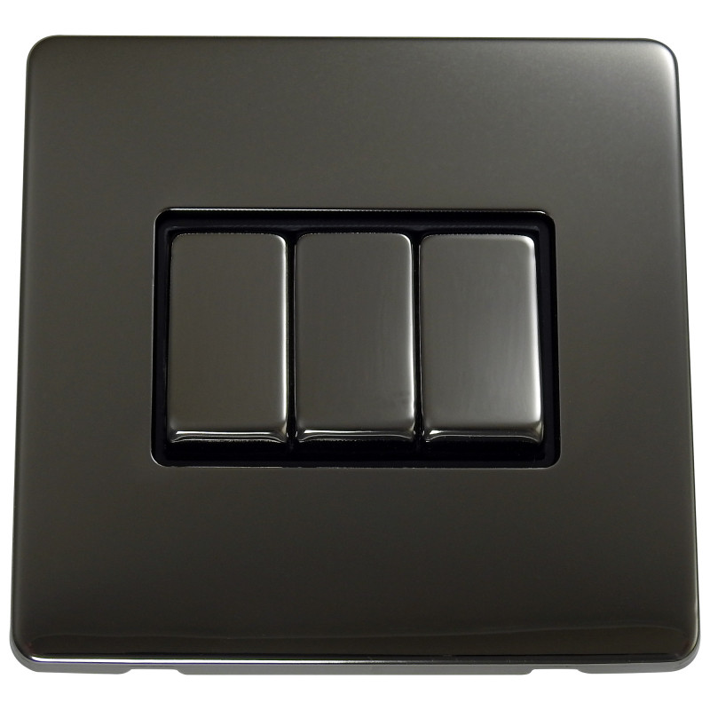 3 Gang 2 Way 10 Amp Screwless Light Switch Black Nickel