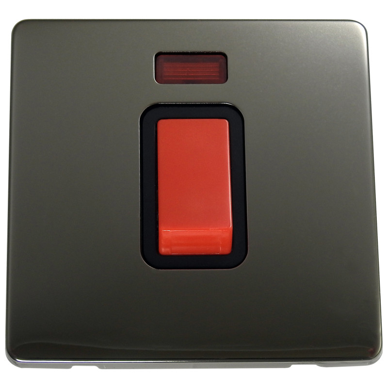 45 Amp Screwless Cooker Switch Black Nickel with Neon