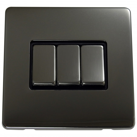 3 Gang 2 Way 10 Amp Screwless Light Switch Black Nickel