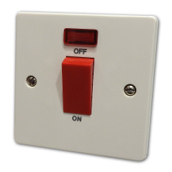 45A Cooker Switch White Plastic with Neon