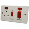 45A Cooker Switch 13A Socket White Plastic with Neon