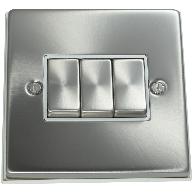 3 Gang 2 Way 10 Amp Light Switch Satin Chrome