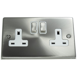 2 Gang 13 Amp DP Plug Socket Satin Chrome