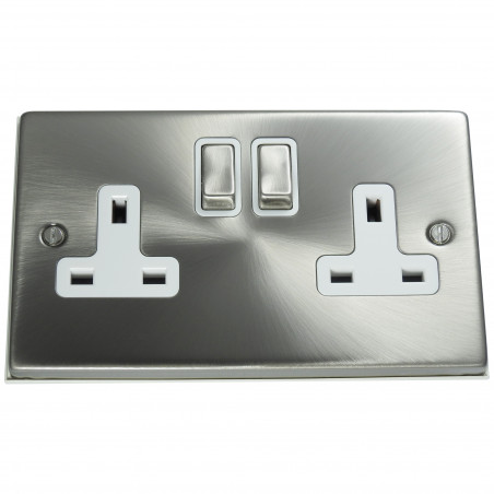 2 Gang 13 Amp DP Plug Socket Satin Chrome