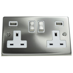 USB 2 Gang 13 Amp DP Plug Socket Satin Chrome