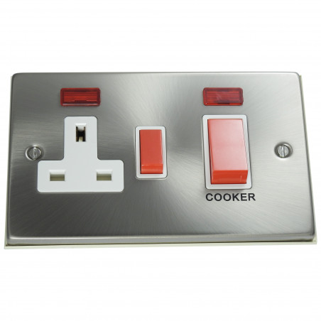 45A Cooker Switch 13A Switched Socket Satin Chrome