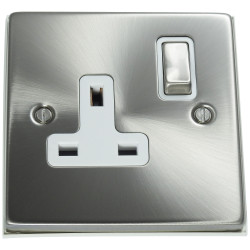 1 Gang 13 Amp DP Plug Socket Satin Chrome