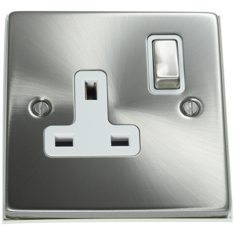 1 Gang 13 Amp DP Plug Socket Satin Chrome