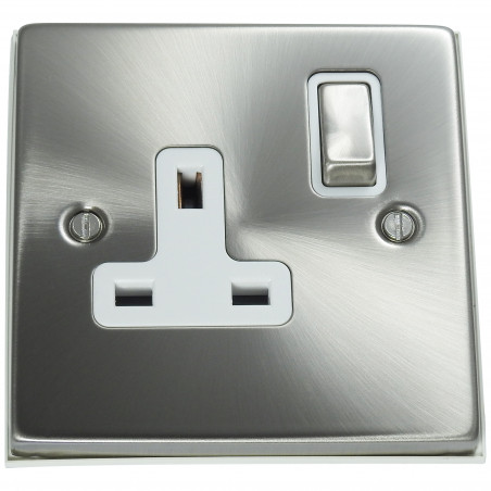 1 Gang 13 Amp DP Plug Socket Satin Chrome