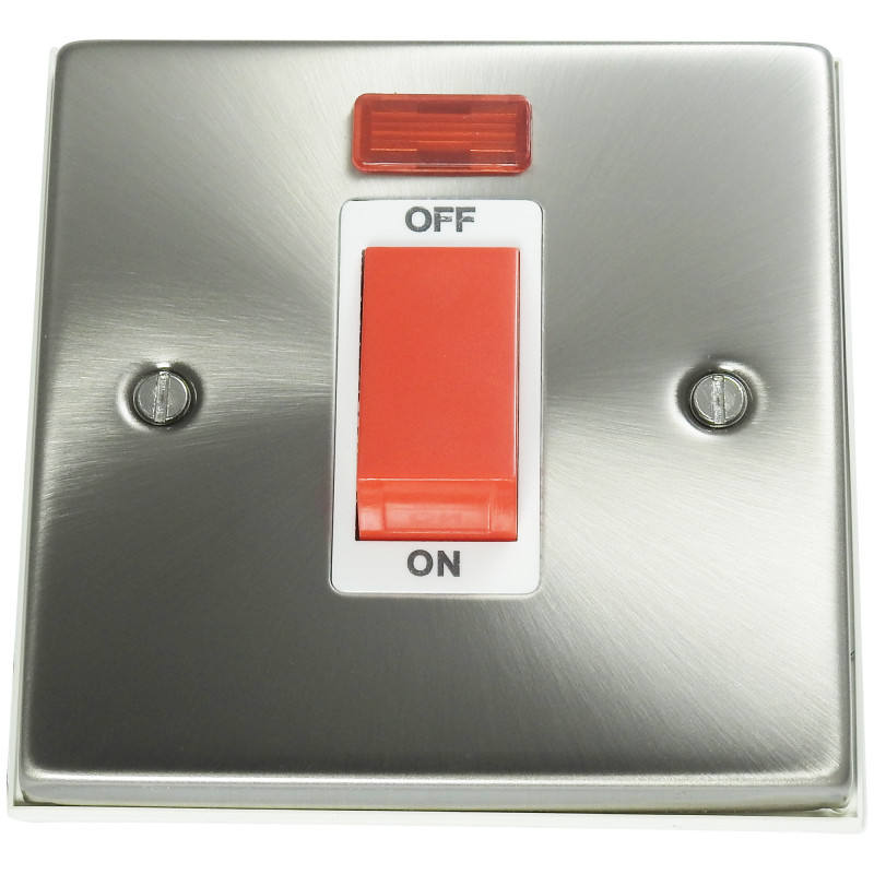 45A Cooker Switch Satin Chrome with Neon