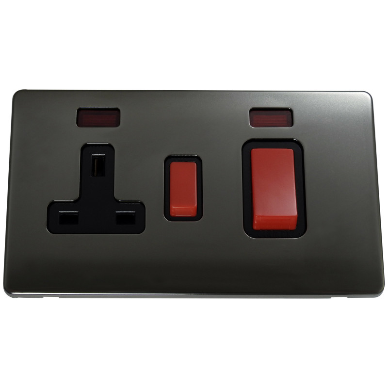 45 Amp Screwless Cooker Switch 13 Amp Switched Socket Black Nickel