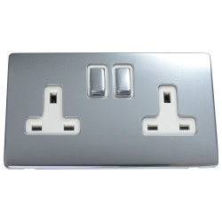 2 Gang 13 Amp DP Plug Socket Polished Chrome Screwless