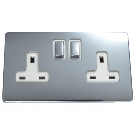 2 Gang 13 Amp DP Plug Socket Polished Chrome Screwless