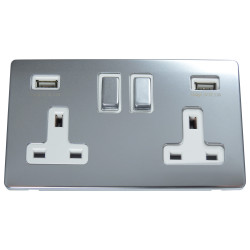 USB 2 Gang 13 Amp DP Plug Socket Polished Chrome Screwless