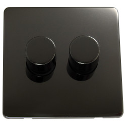 2 Gang 2 Way 400 Watt Screwless Dimmer Switch Black Nickel