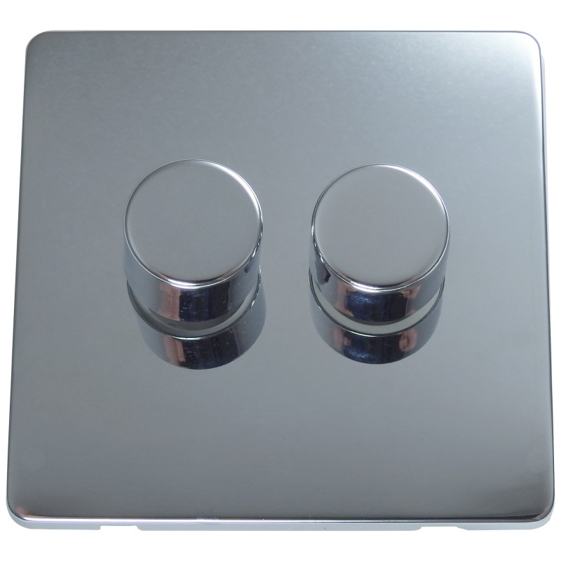2 Gang 2 Way 400 Watt Screwless Dimmer Switch Polished Chrome